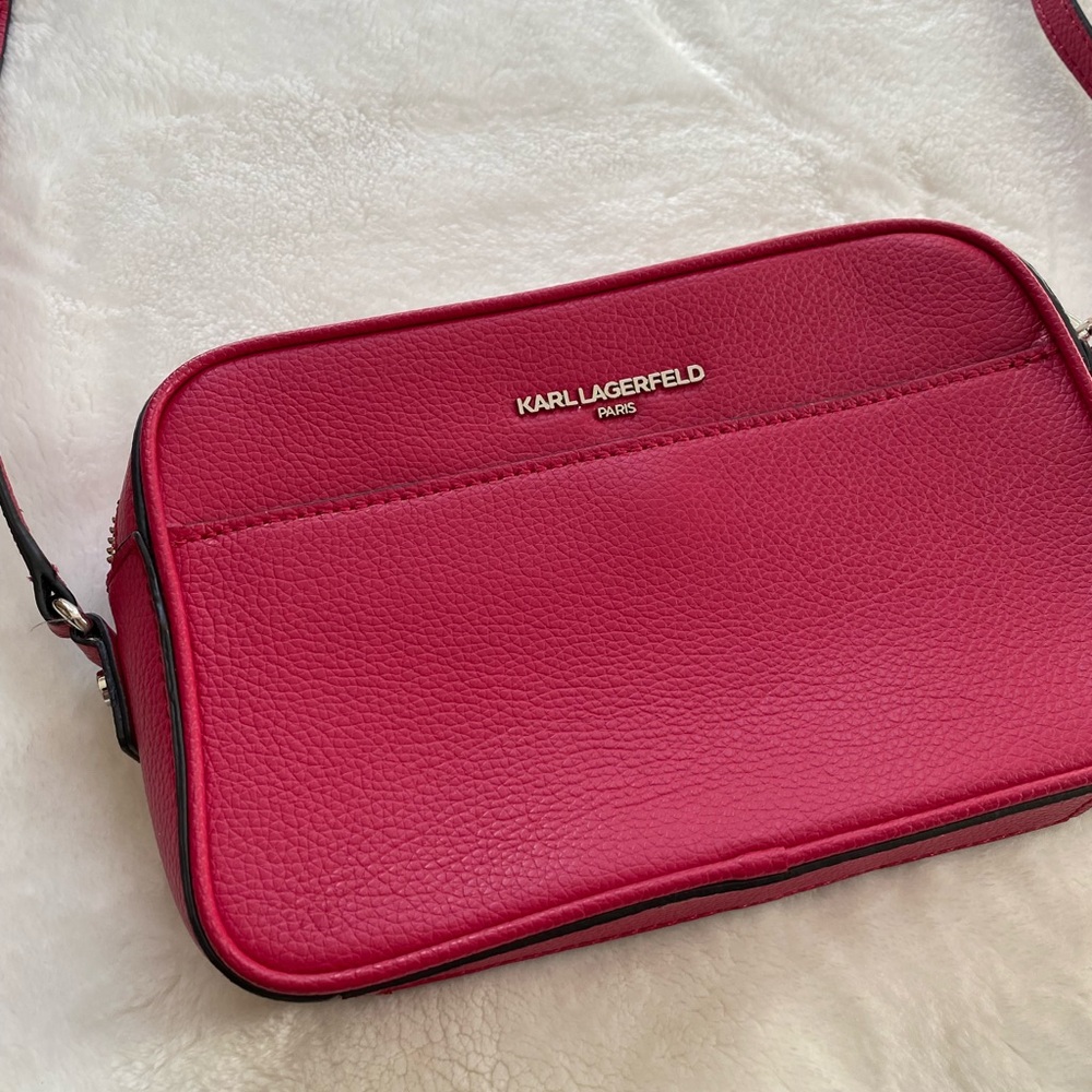 Karl Lagerfeld Fuchsia Pink Leather Small Crossbody Bag